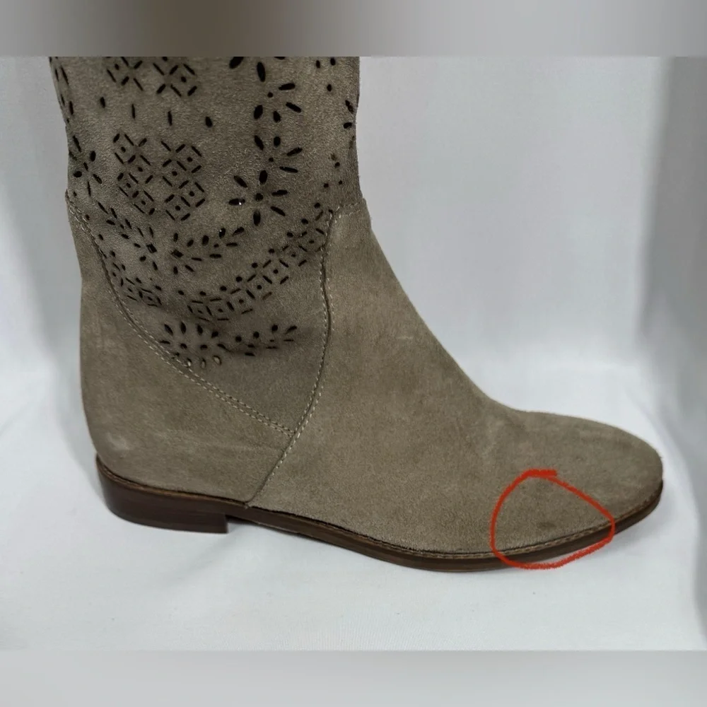 Bata Lace Cut Out Suede Leather Boots Women's Size 36 (5.5-6) Beige Tall Riding - Picture 7 of 16